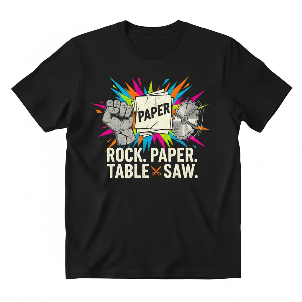 Rock Paper Scissors Table Saw Tee – Premium Woodworking Humor