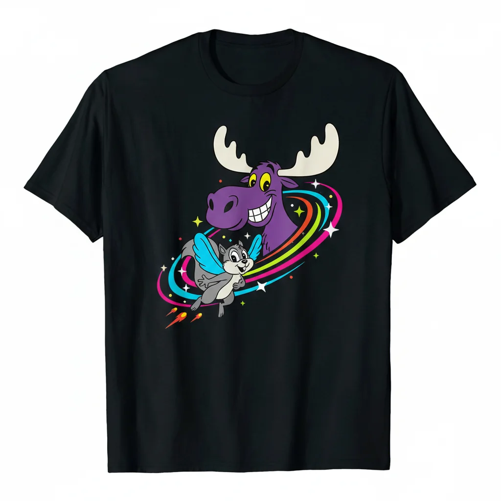 Rocky and Bullwinkle Men's Heavyweight T-Shirt - Black, Size S
