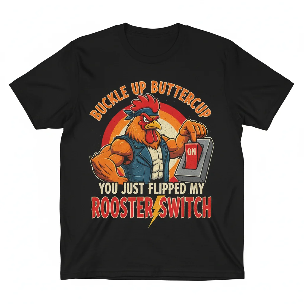 Rooster 'Buckle Up Buttercup' – Durable, Pre-Shrunk & Fade-Resistant Tee