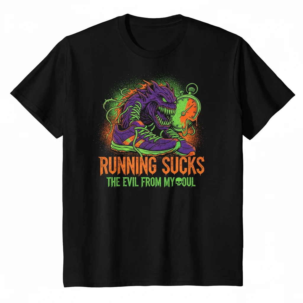 Camiseta Esencial "Running Sucks (The Evil)" – 100% Algodón Peinado, Ajuste Retail