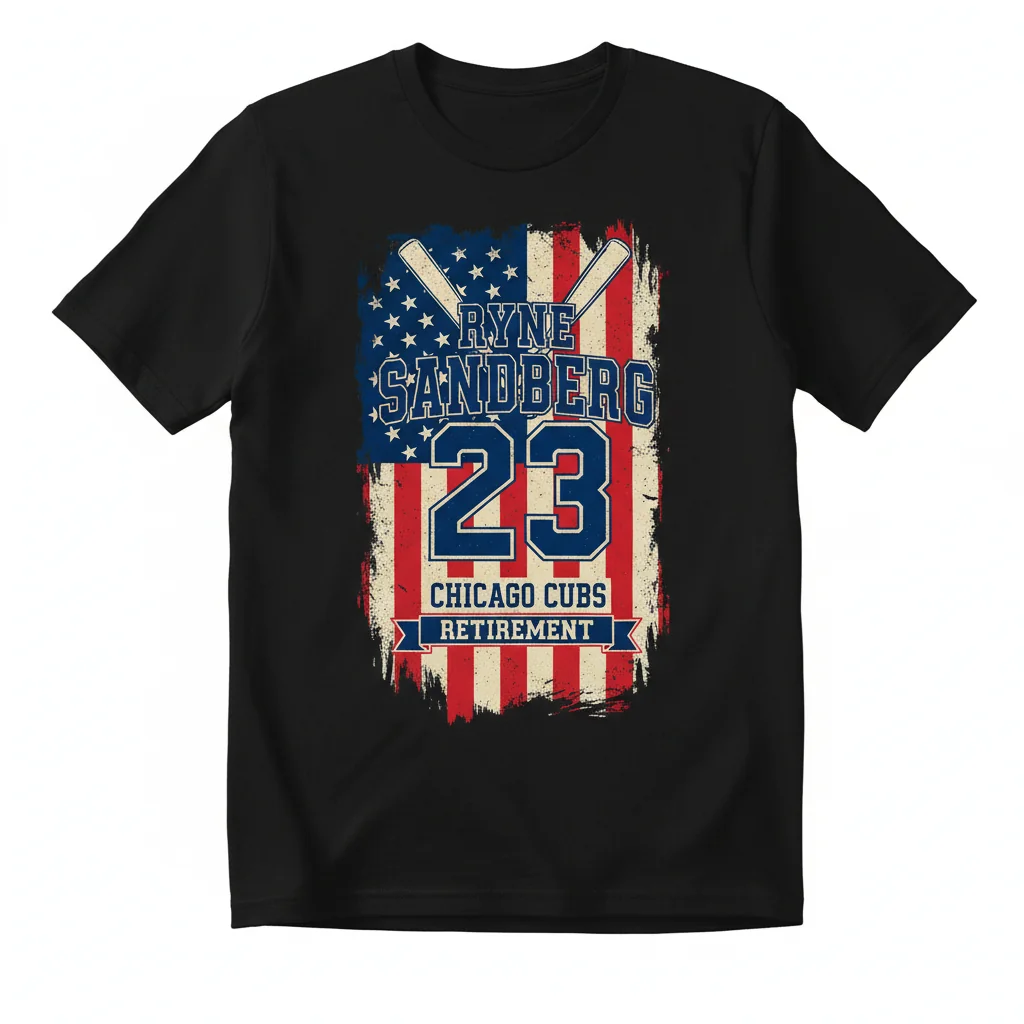 Ryne Sandberg #23 Cubs Retirement Flag Tee | Fade-Resistant & Pre-Shrunk