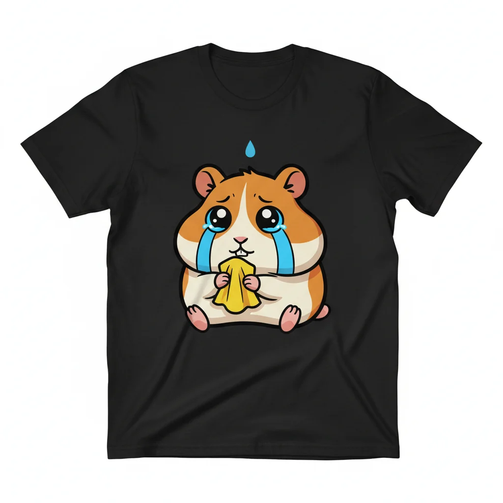 Triste Hámster Llorando con Pañuelo - Camiseta Esencial de Algodón Premium