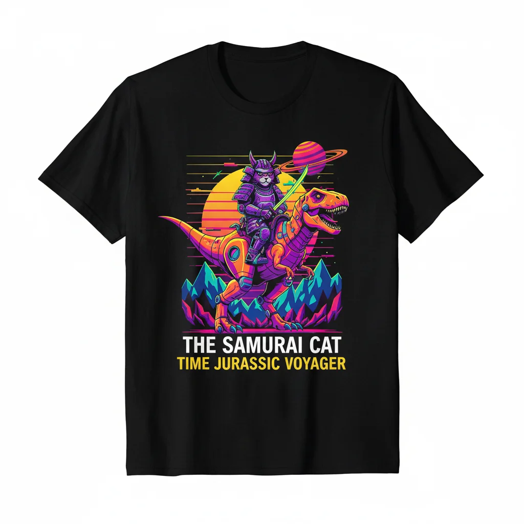 Dinosaur Samurai Cat Essential Tee – Ride the Vibe
