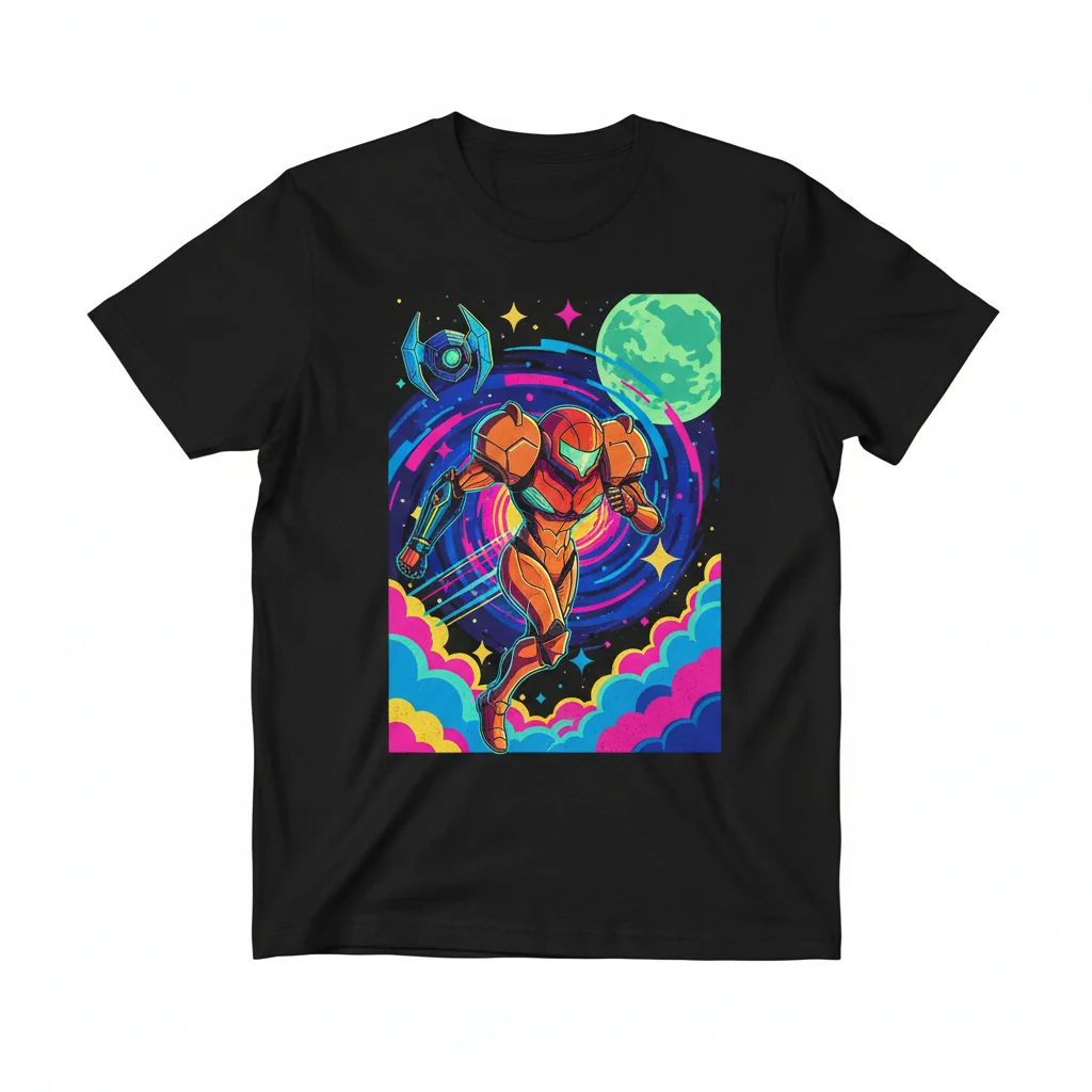 Samus Aran Metroid Running in Space Premium Tee - Ultra-Durable & Fade-Resistant
