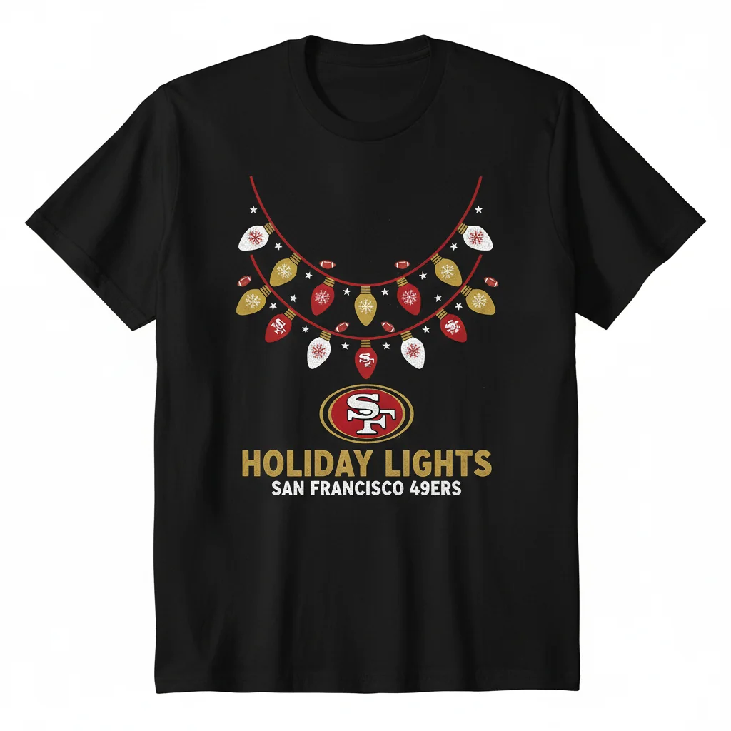 San Francisco 49ers Holiday Lights Christmas T-Shirt – Festive NFL Fan Apparel
