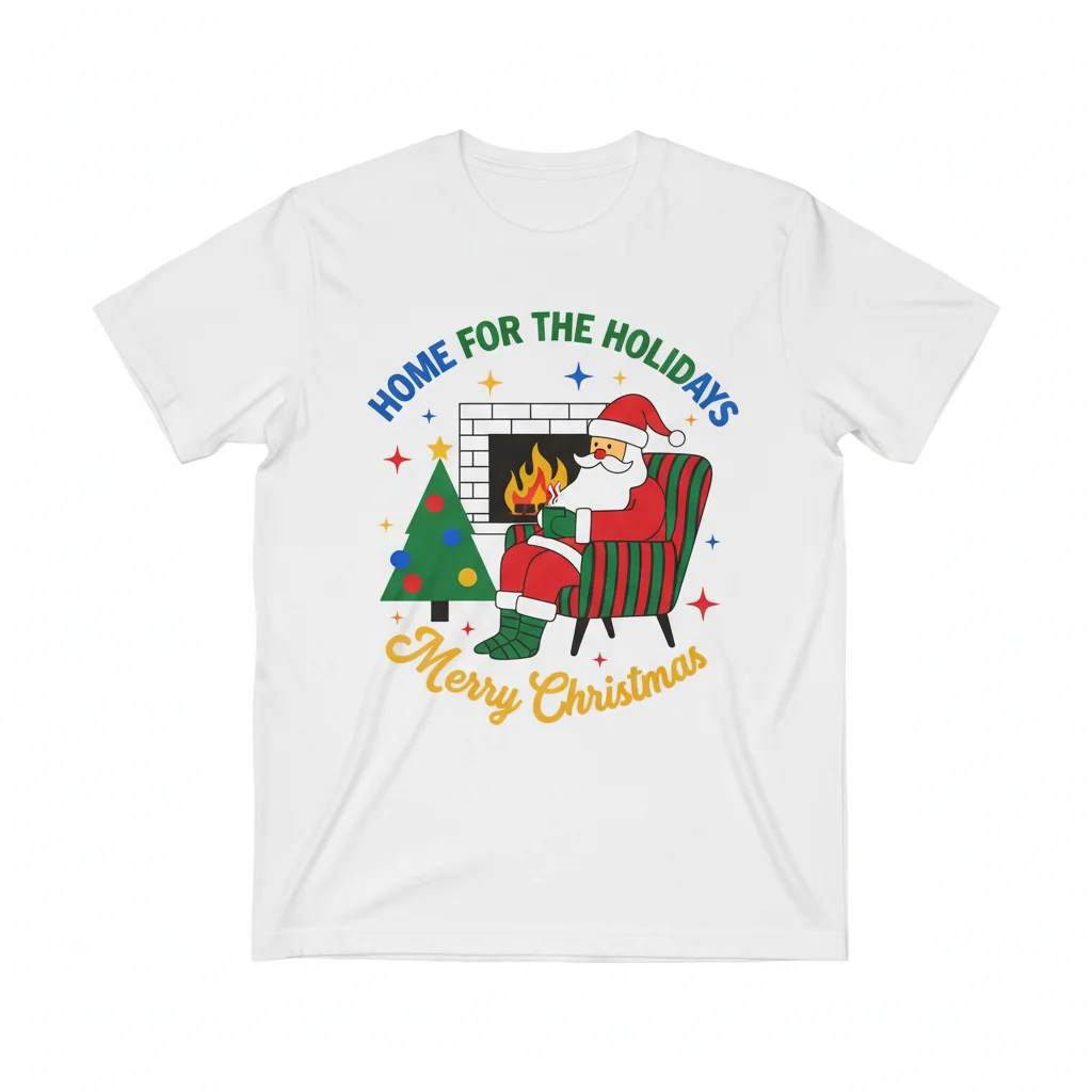 Festive Santa's Holiday Home Merry Christmas Tee