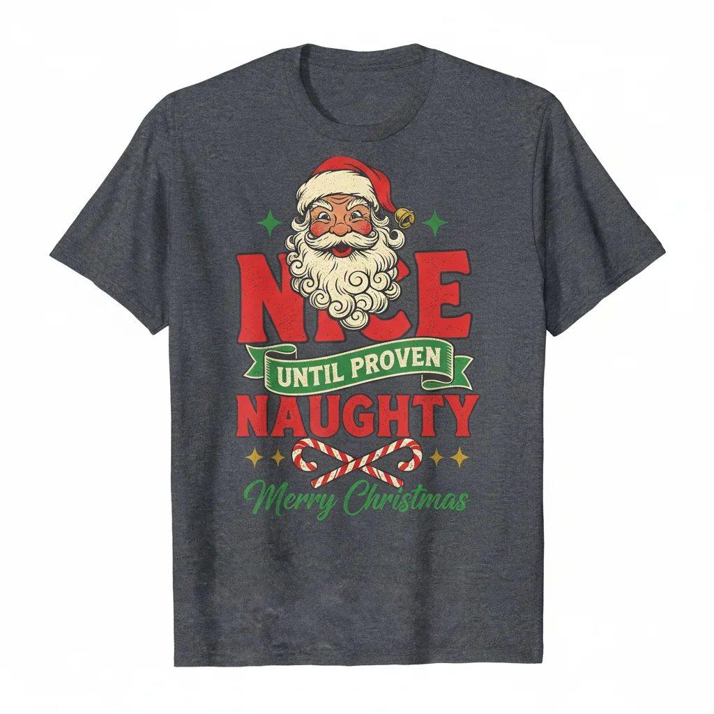 Camiseta Santa Claus: Aprovado como Bonzinho ou Travesso? Durável e Confortável para o seu Natal
