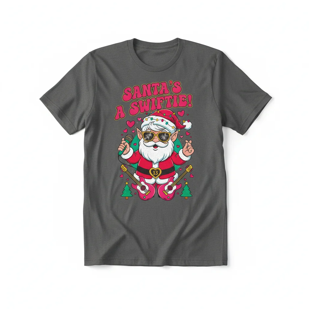 Santa Swiftie Elf Christmas T-Shirt - Festive Holiday Music Fan Apparel