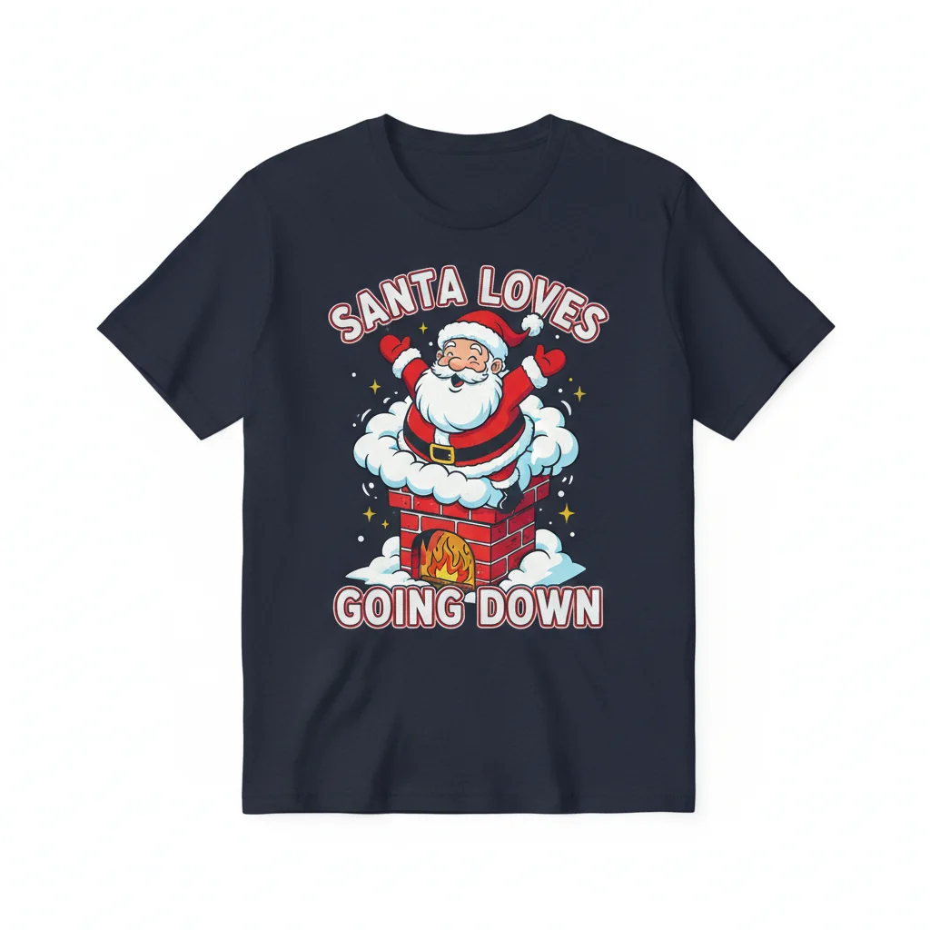 Santa Loves Going Down Funny Christmas T-Shirt