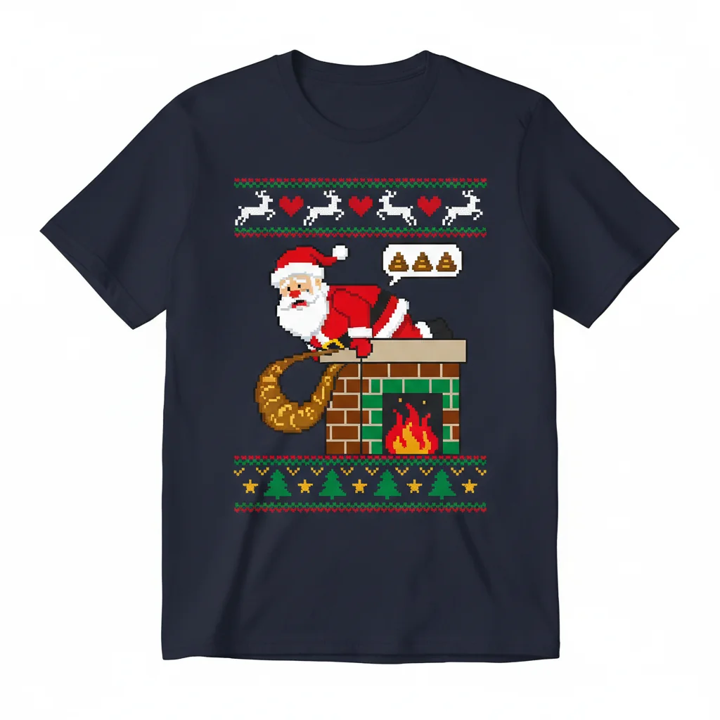 Santa Pooping Down Chimney Ugly Xmas Sweater T-Shirt Funny Christmas Essential Tee