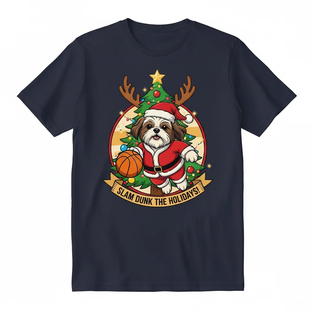 Santa Shih Tzu Basketball Christmas T-Shirt - Dog Lover Gift
