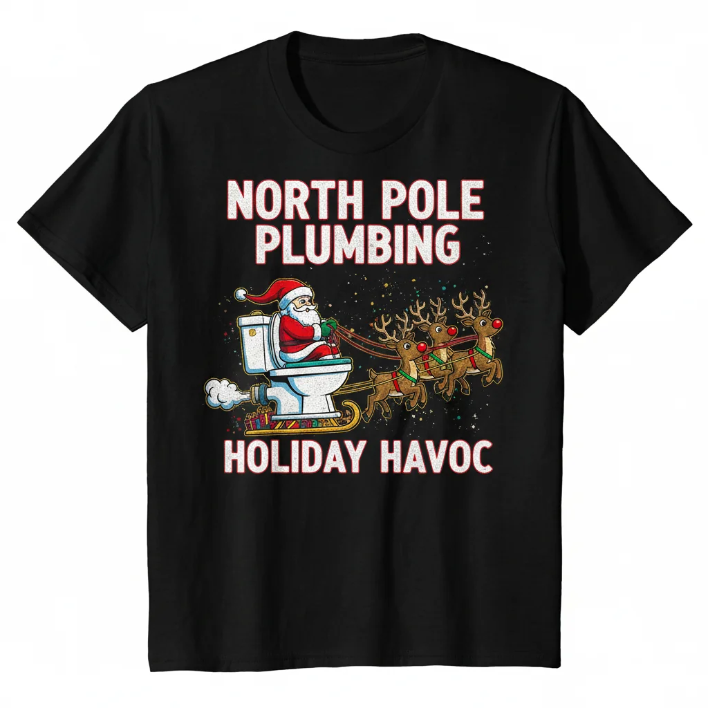 Santa Skibidi Toilet Sleigh Christmas T-Shirt - Funny Holiday Meme Tee