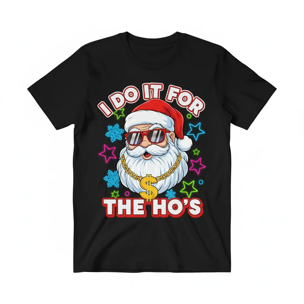 Santa Sunglasses "I Do It For The Ho's" Funny Christmas T-Shirt