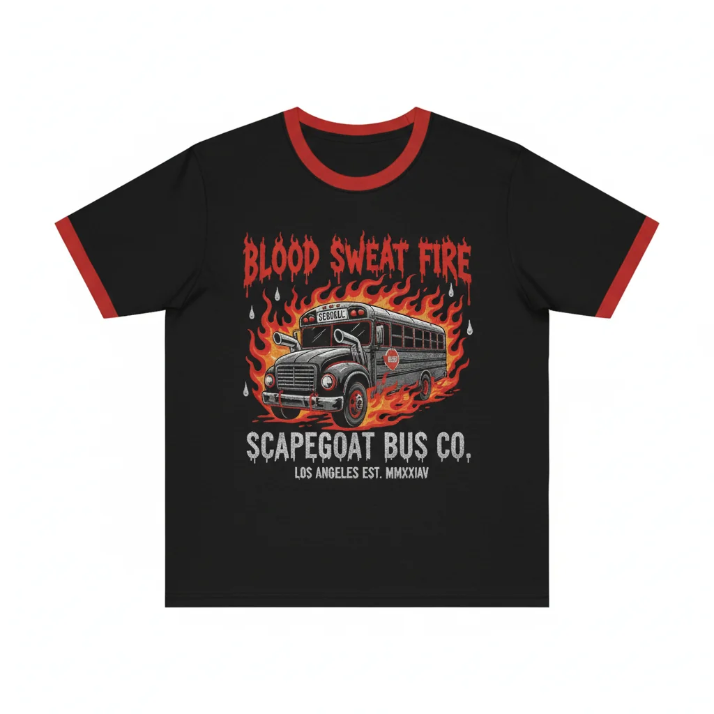 Scapegoat Bus Co. Ringer T-Shirt – Blood Sweat Fire Los Angeles Tee