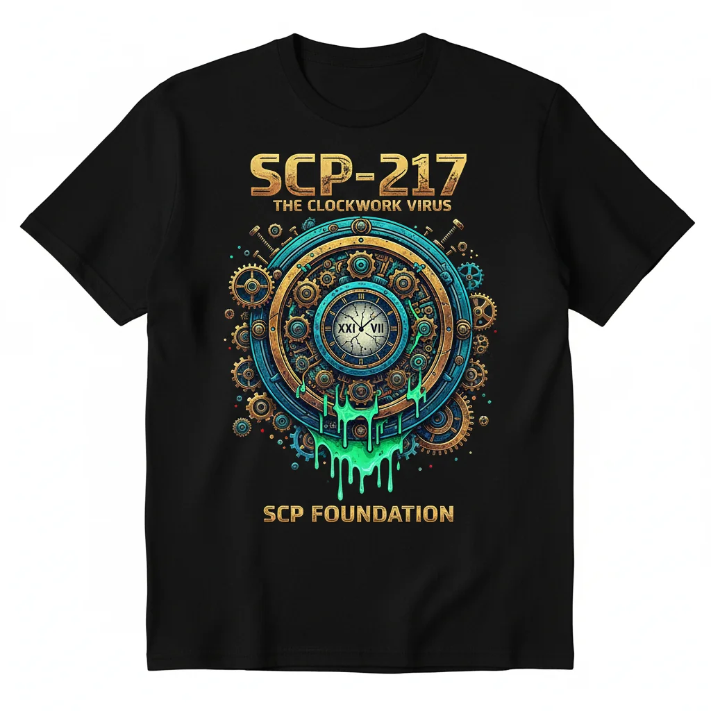 SCP-217 Clockwork Virus T-Shirt: Durable, Pre-Shrunk Comfort for SCP Foundation Fans