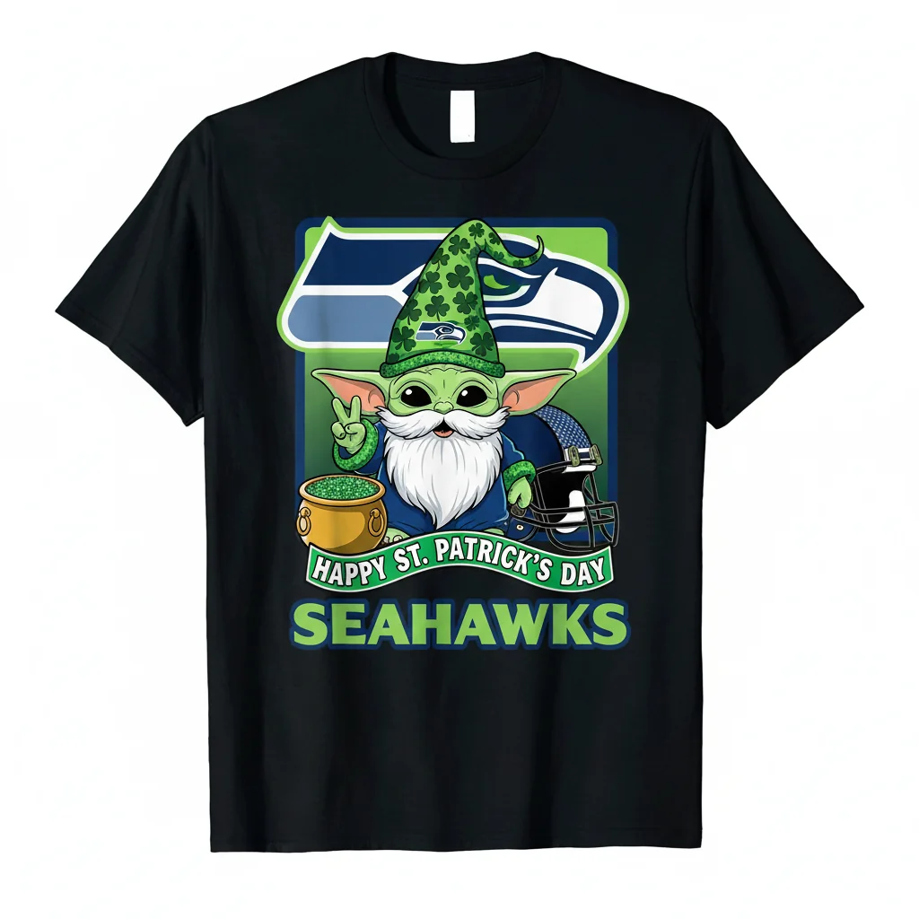 Seattle Seahawks Baby Yoda Gnome St. Patrick's Day T-Shirt – Fade-Resistant & Pre-Shrunk Comfort