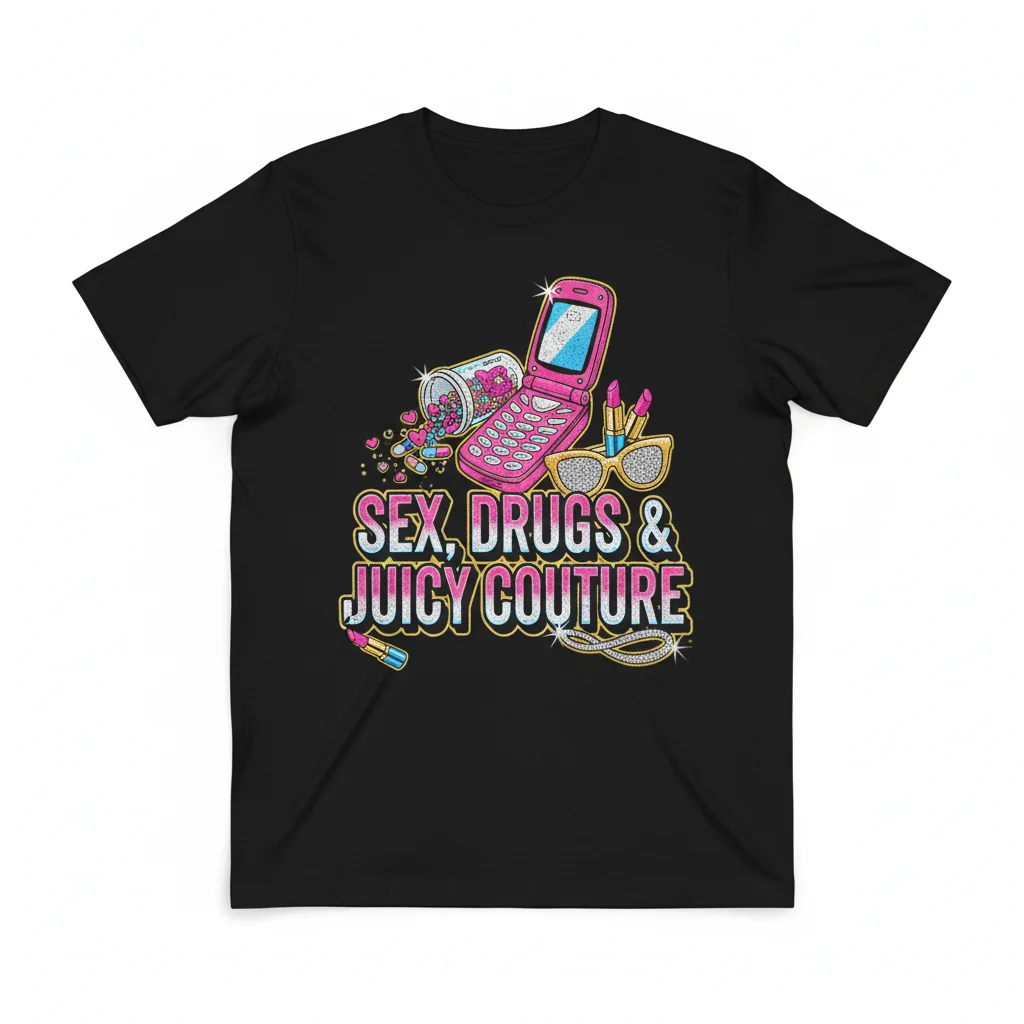 Sex Drugs and Juicy Couture Graphic Tee - Retro Y2K Fashion