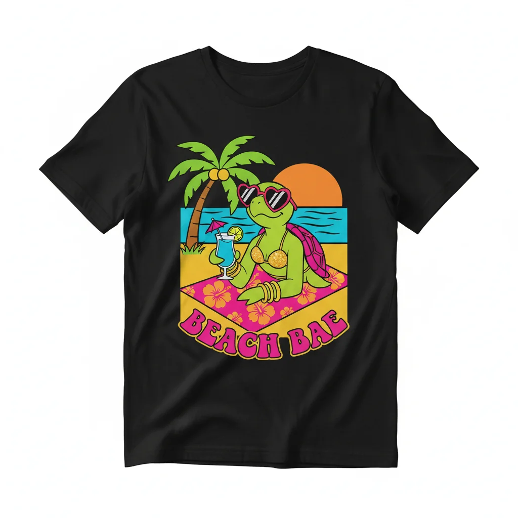 Coastal Chill: The "Sexy Turtle on Beach with Cocktail" T-Shirt