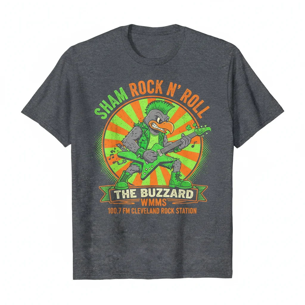 WMMS Buzzard Shirt | Cleveland Rock Station 100.7 FM | Sham Rock N' Roll Graphic Tee