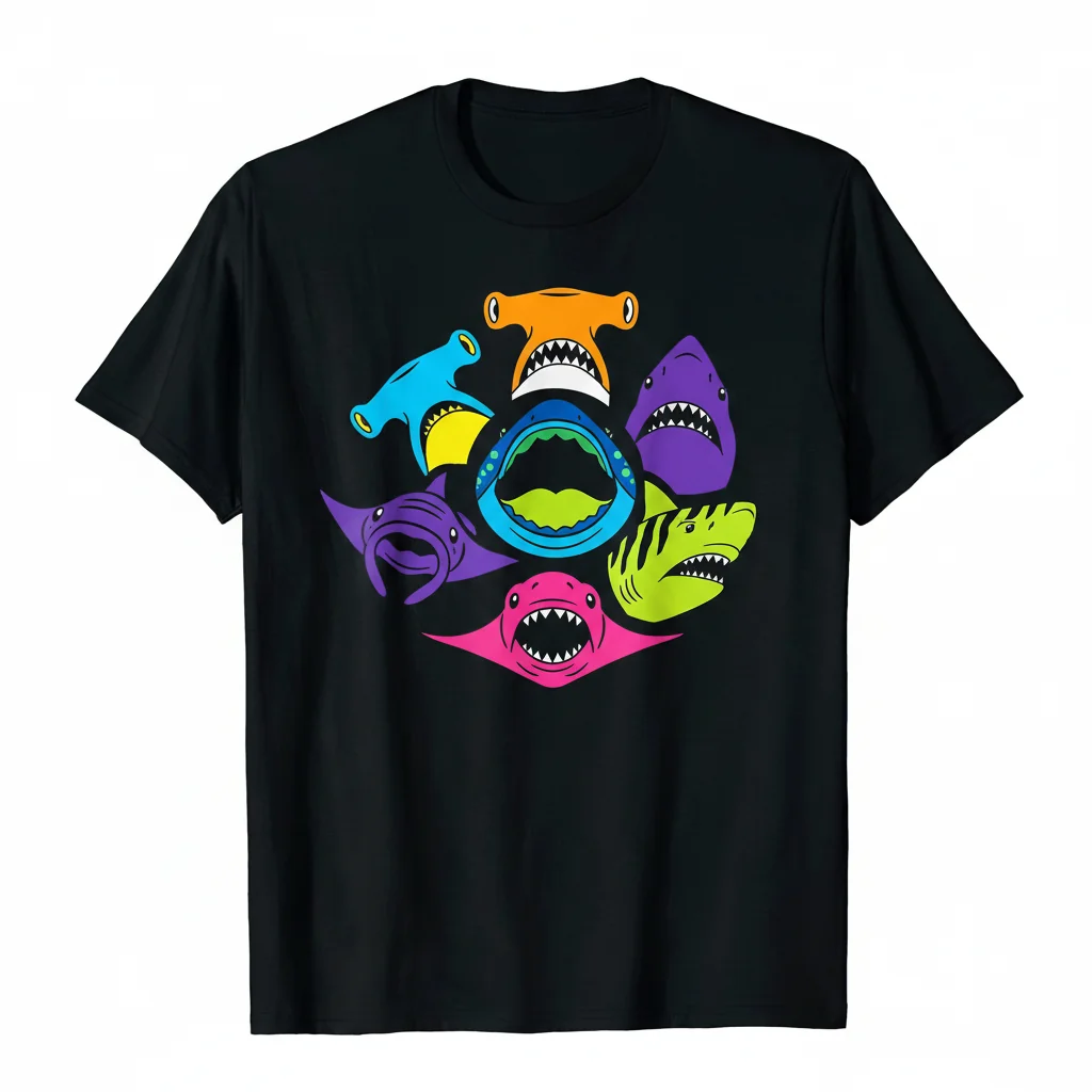 Shark Faces Essential T-Shirt - Unique Marine Life Tee