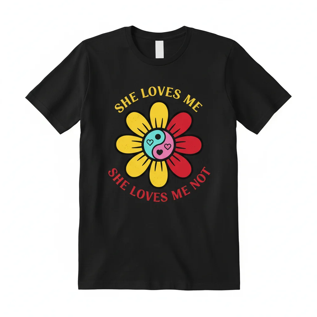 She Loves Me Not Flower Graphic T-Shirt - Essential Soft Cotton Tee for Women