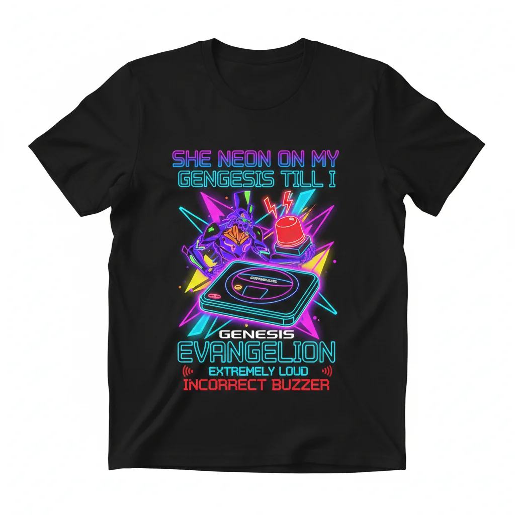She Neon On My Genesis Evangelion Meme Shirt | Funny Incorrect Buzzer Graphic Tee