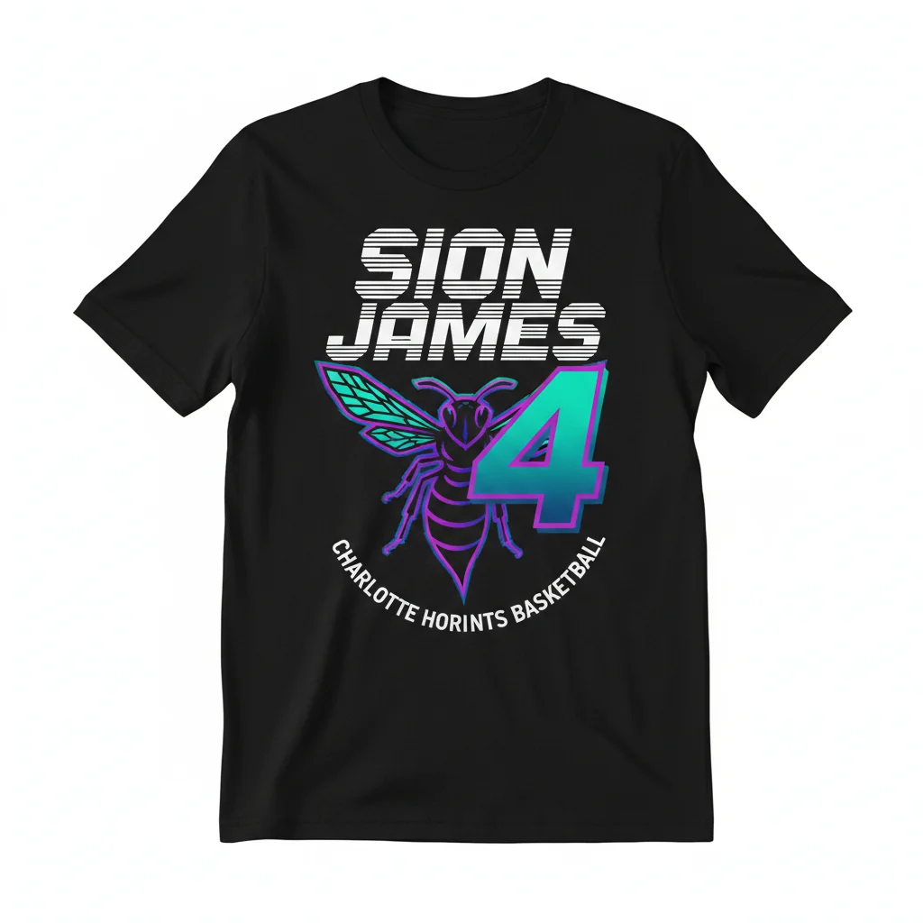 Sion James #4 Charlotte Hornets T-Shirt | Official Name & Number Fan Apparel