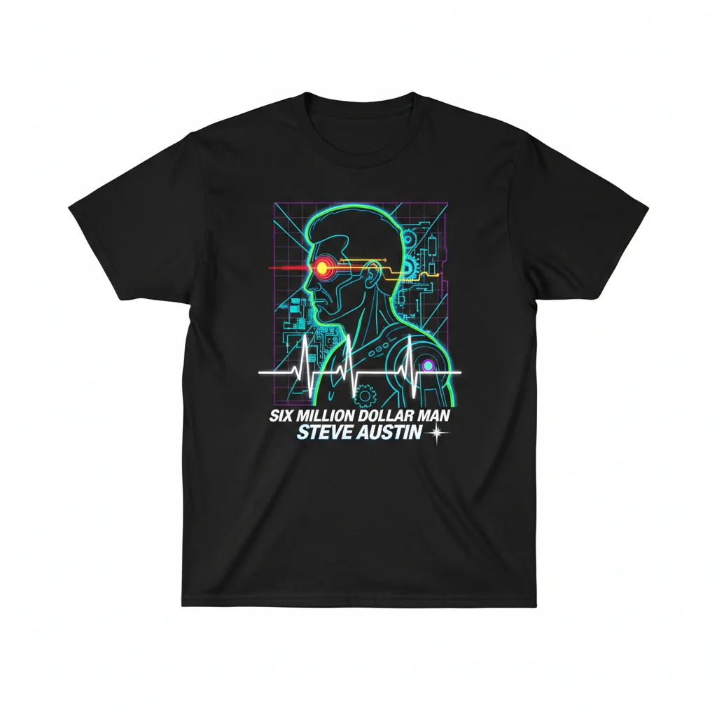 Six Million Dollar Man Steve Austin Bionic Man Classic 70s TV T-Shirt | Premium Cotton Tee