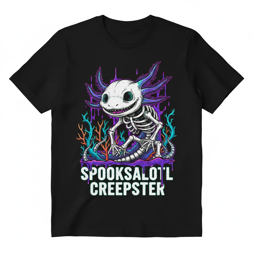 Spooksalotl Creepy Axolotl Skeleton Tee