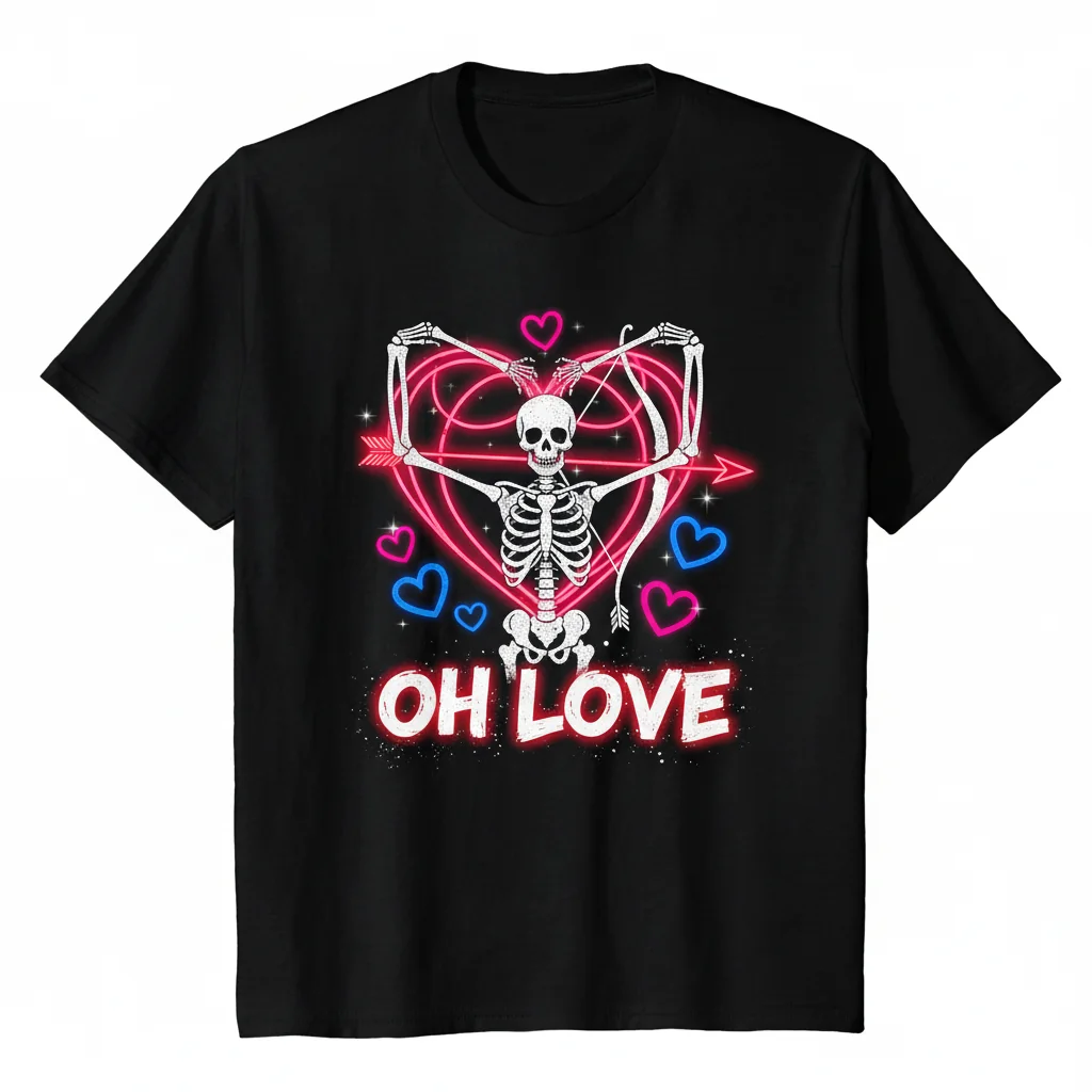 Skeleton Cupid 'Oh Love' Valentine's Day T-Shirt - Unisex Softstyle Tee