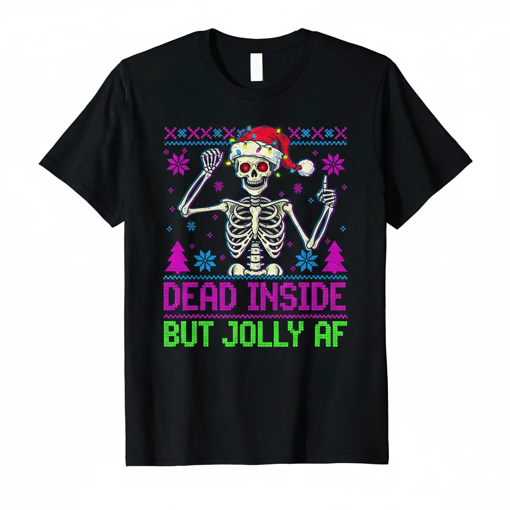 Skeleton Dead Inside But Jolly AF Ugly Christmas Shirt - Festive & Funny Holiday Tee