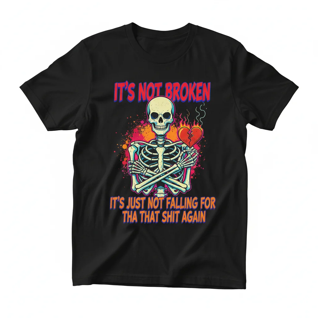 Esquece! A Camiseta "It's Not Broken, It's Not Falling For That Shit Again" - Durabilidade e Atitude