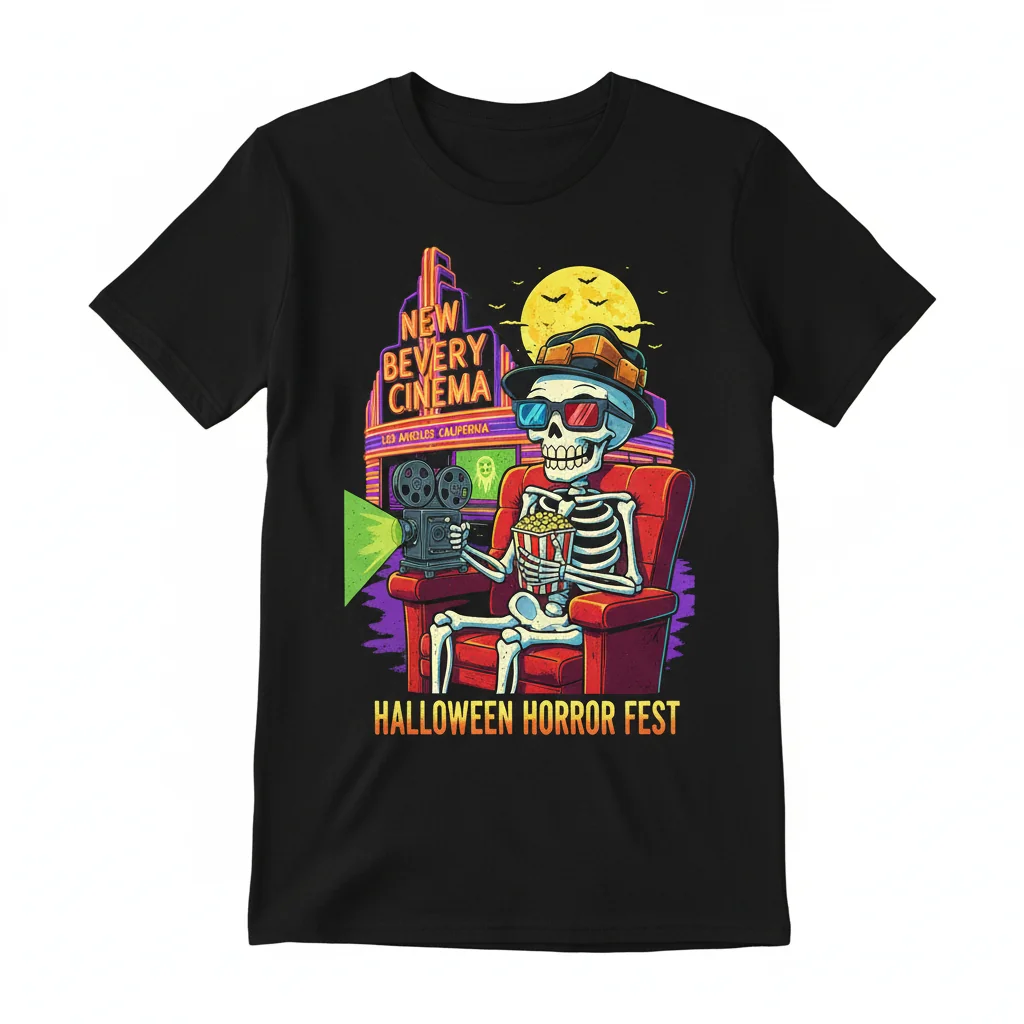 Camiseta de Halloween "Skeleton New Beverly Cinema Los Angeles California"