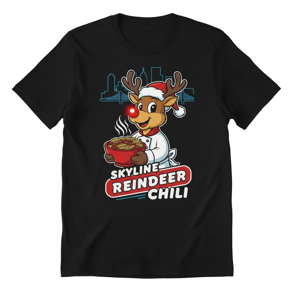 Rudolph's Skyline Chili Adventure: A Whimsical Christmas Tee