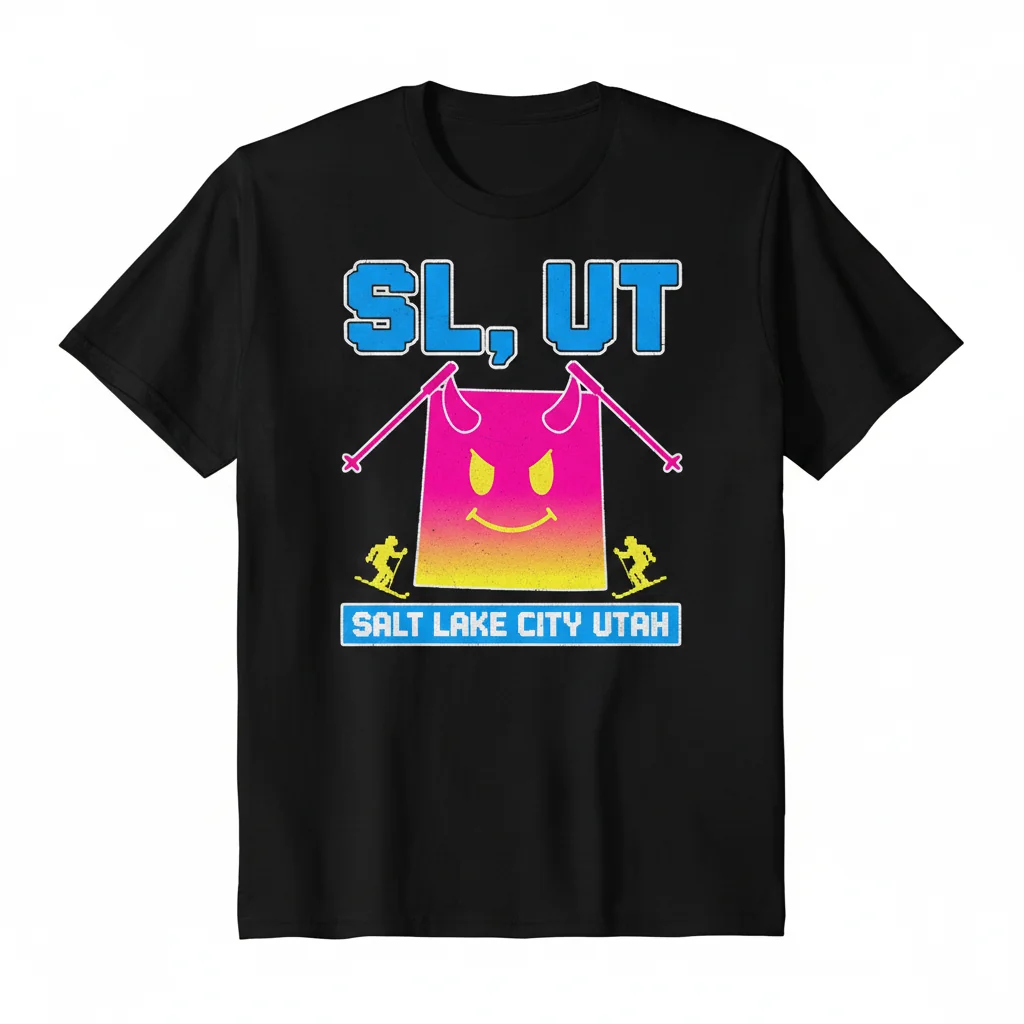 Divertida Camiseta Esencial SL UT Salt Lake City Utah - 100% Algodón Peinado Anillado