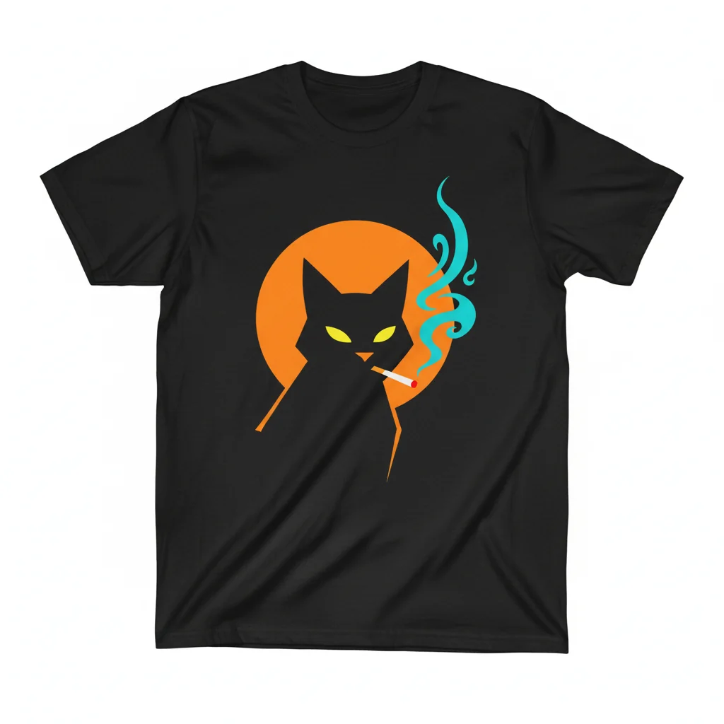 Smoking Black Cat Tee: Midnight Vibe