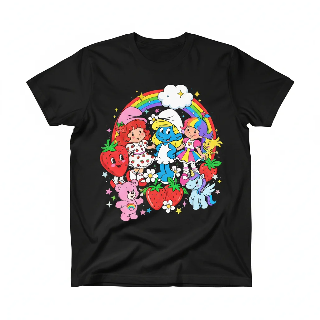 Smurfette, Strawberry Shortcake & Rainbow Brite Shirt | Durable 80s Nostalgia Tee