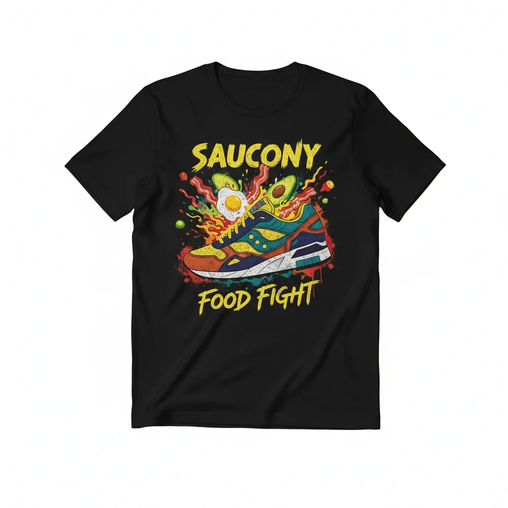 Saucony Shadow 6000 Food Fight Sneaker Graphic Essential T-Shirt - Men's/Women's Premium Cotton Tee