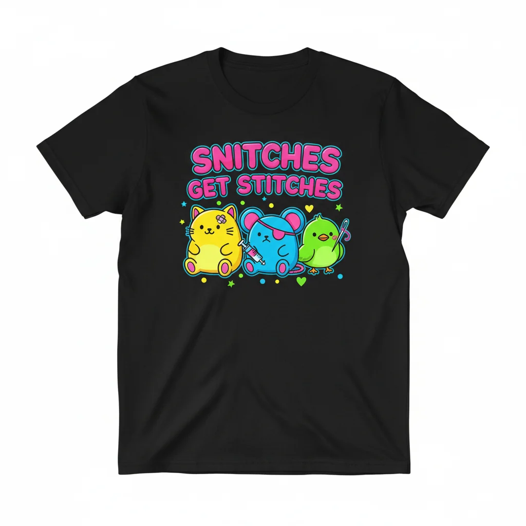 Snitches Get Stitches Cute Cartoon Essential T-Shirt – Urban Edgy Style