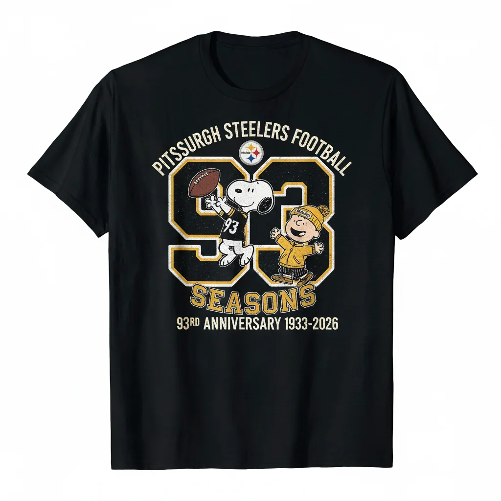 Snoopy & Charlie Brown Pittsburgh Steelers 93rd Anniversary Football T-Shirt | Official NFL Fan Gear