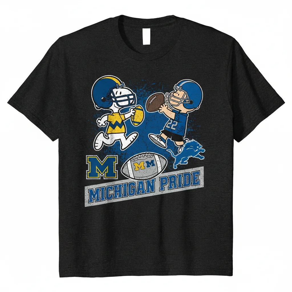Snoopy & Charlie Brown Michigan Lions and Wolverines T-Shirt
