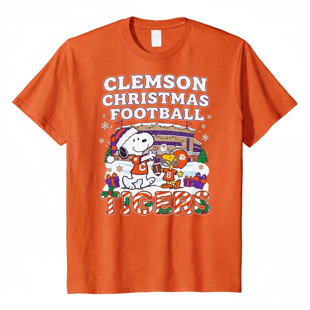 Snoopy & Friends Clemson Tigers Football Christmas T-Shirt - Unisex Adult Tee