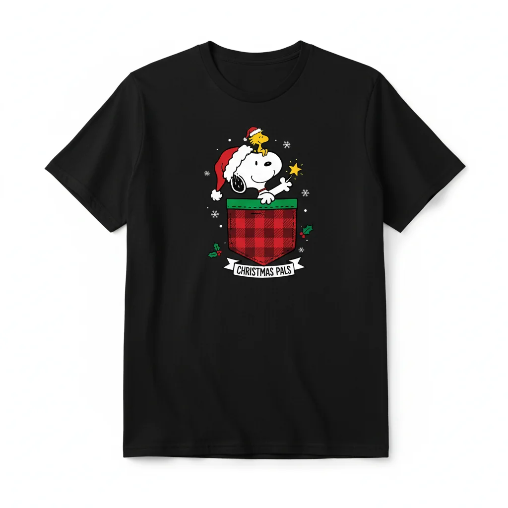 Snoopy & Woodstock Santa Hat Christmas Pocket Friends T-Shirt