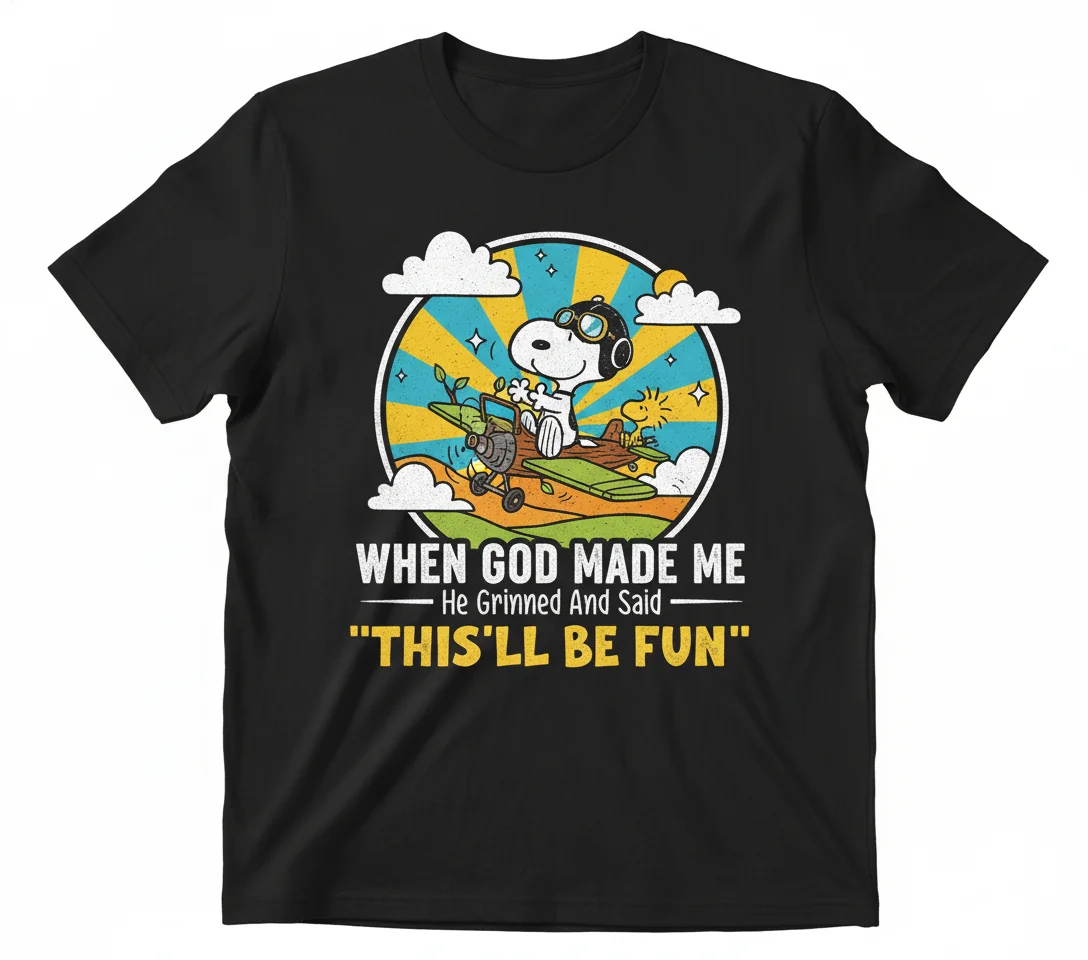 Snoopy & Woodstock "God Made Me, He Grinned" Fun Shirt - Unisex Tee
