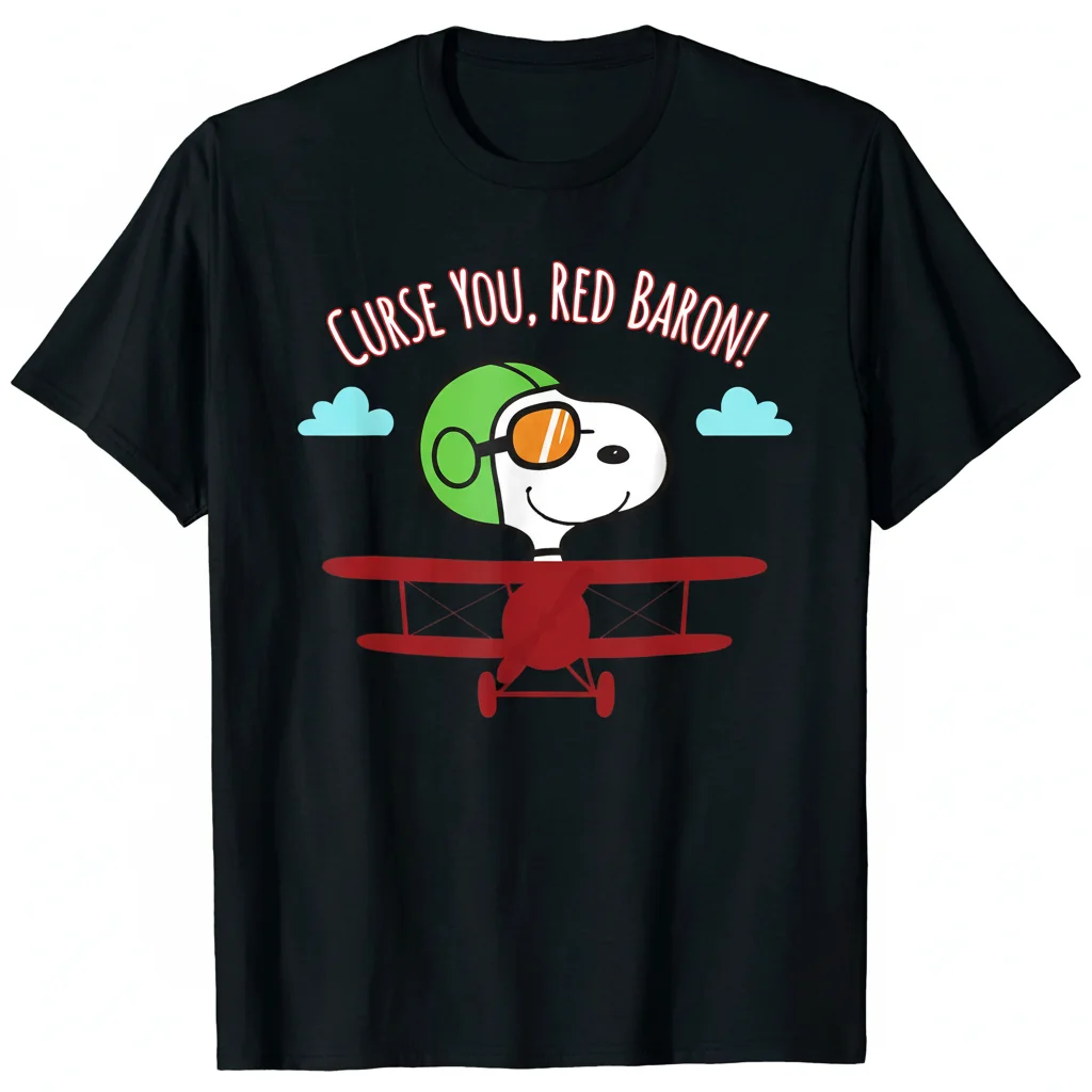 Snoopy Curse You Red Baron Cartoon Graphic Tee - Classic Peanuts Shirt