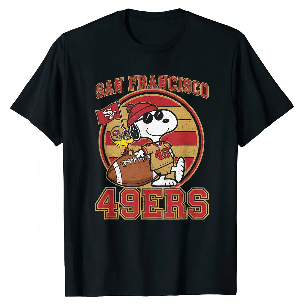 Snoopy Joe Cool & Woodstock San Francisco 49ers NFL Fan T-Shirt – Ultra-Durable & Fade-Resistant