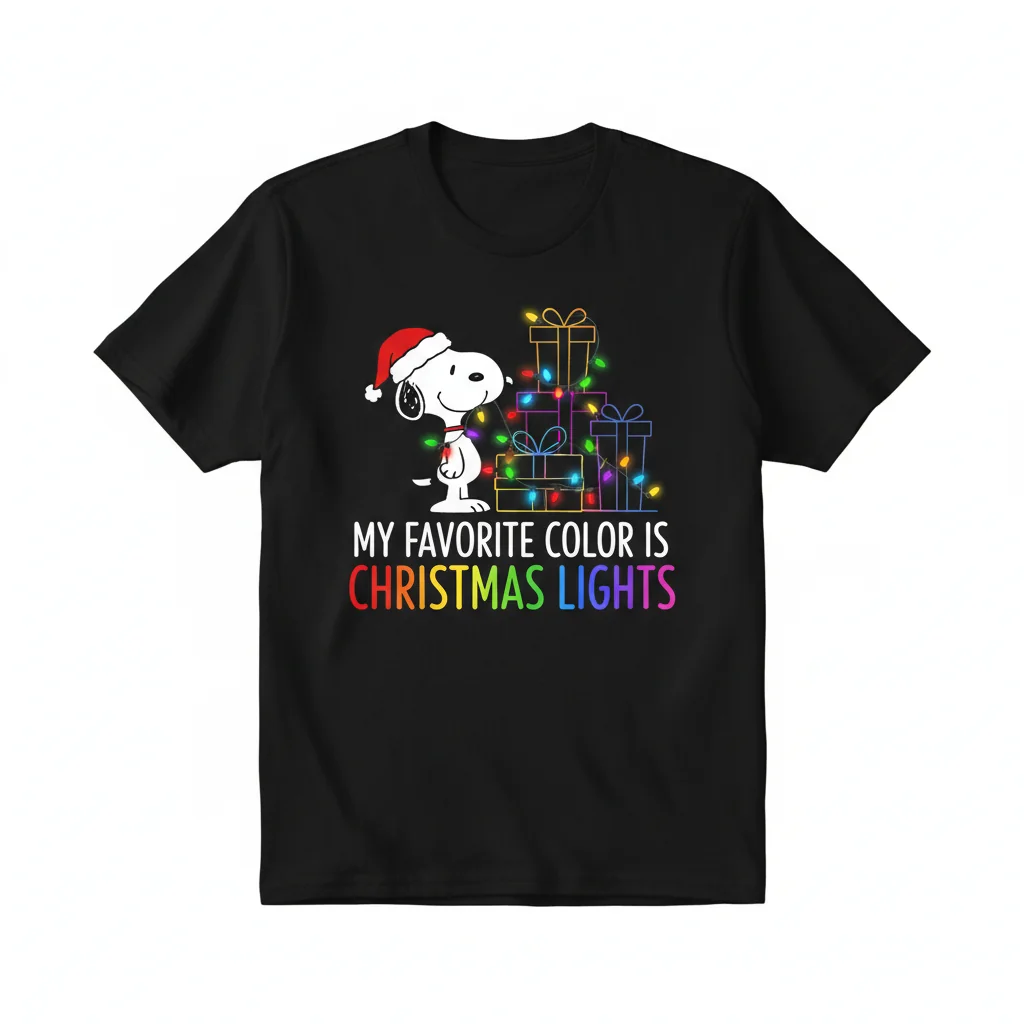 Snoopy "My Favorite Color is Christmas Lights" Shirt | Holiday Peanuts Tee
