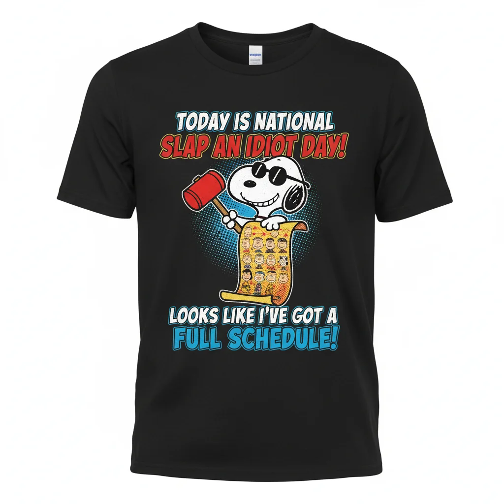 Snoopy 'National Slap an Idiot Day' Funny Graphic T-Shirt | Premium Cotton Tee