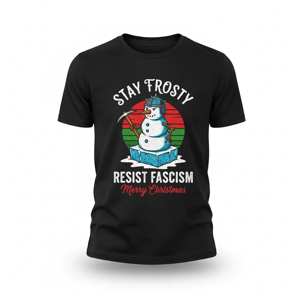 Snowman 'Stay Frosty' Anti-Fascism Christmas Tee - Durable & Eco-Friendly