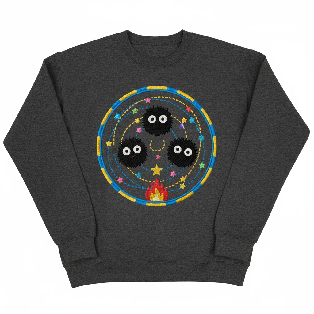 Soot Sprite Ghibli Embroidered Sweatshirt - Studio Ghibli Fan Apparel